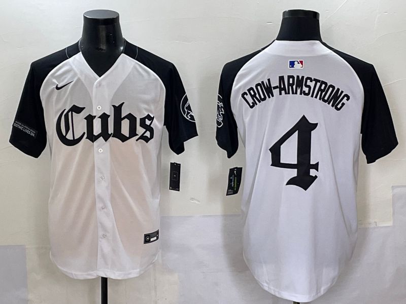 Men 2025 Chicago Cubs #4 Crow-Armstrong white black Five generations Joint Name Nike MLB Jersey style 11